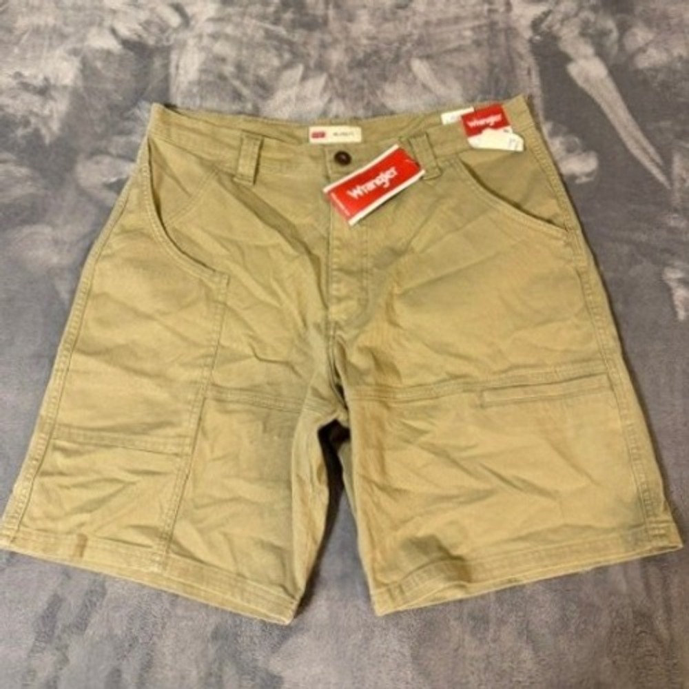 Wrangler Shorts Mens 34 Khaki Relaxed Fit Utility 8in Inseam Cotton Stretch New